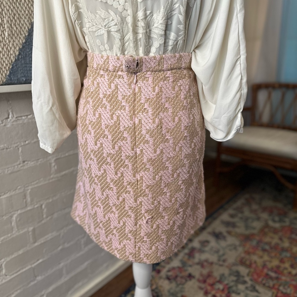 Vintage Peggy Jennings Pink and Gold Houndstooth Tweed Skirt - Picture 8 of 12